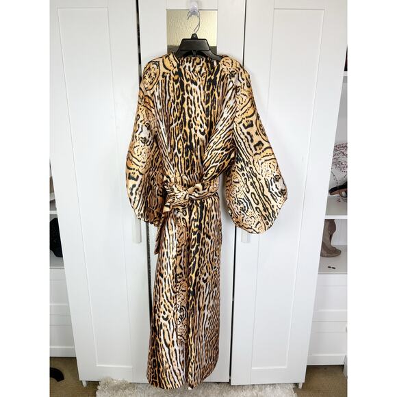 Leopard Print Belted Button Down Coat Midi Swing Dress Brown Black Size XL - Picture 2 of 12